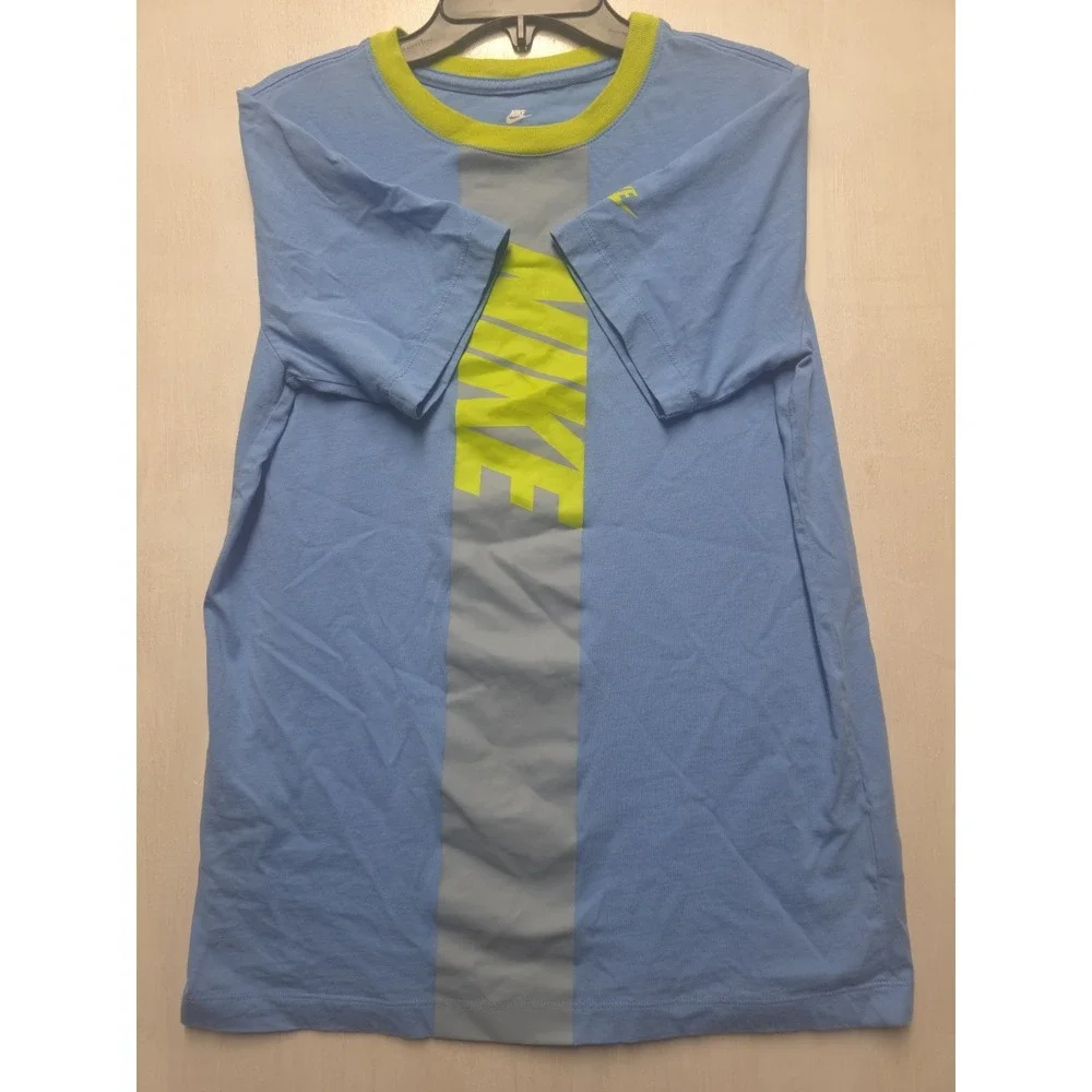 Nike Boys Big Kids T-Shirt Blue Green Vertical Logo Graphic Tee Size XL